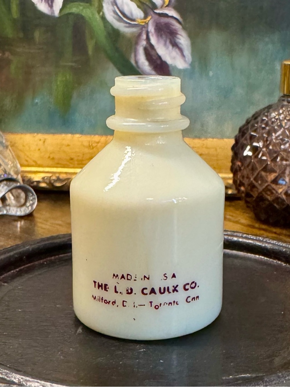 Vintage Mini White Milk Glass Bottle